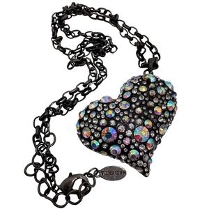 Rare Traci Lynn Necklace Rhinestones Asymmetrical Heart Pendant Chain Sweetheart